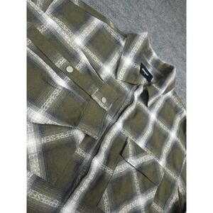 REPRESENT Flannel Snap Shirt Men's XL Green AOP Spellout Cotton Blend